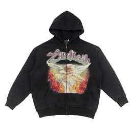 Oversized Hooded Pullover Sweatshirt Hip Hop Punk Men's and Women's Baggy Full Zipper Jacket Angel Graffiti Printed Wash Hoodie