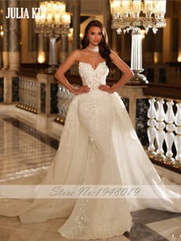 Elegant Custom Made 2 In 1 Mermaid Wedding Dresses With Beading Flowers Appliques Sweetheart Trumpet Bridal Gown Removable Train