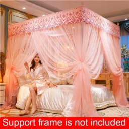 Romantic Lace Pleated Mosquito Net Embroidery Breathable Square Queen Double Bed Net Canopy Not Included Stainless Steel Bracket