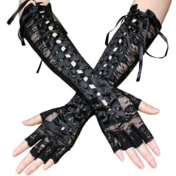 Sexy Lace Strap Gloves Long Ribbon Half Finger Prom Gloves Show Nightclub Dinner Cosplay Punk Gothic Lolita Cool Glove