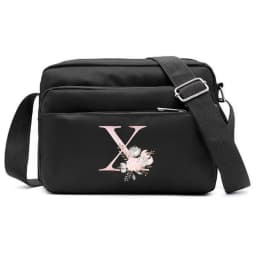 New Simple Black Storage Bag Multi-layer Travel Leisure One Shoulder Crossbody Bag Pink Flower Letter Series Printing Pattern