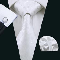Barry.Wang Black White Gray Silver Men Tie Handkerchief Cufflinks Set Jacquard Necktie for Male Wedding Business Party Gift