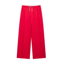 DUOPERI Women Fashion Solid Lace Up Side Zipper Straight Pants Vintage High Elastic Waist Female Chic Lady Trousers