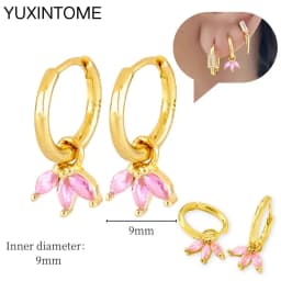 925 Sterling Silver Needle Pink Crystal Heart Hoop Earrings for Women Fashion Geometric Pendant Earrings Luxury Jewelry Gifts