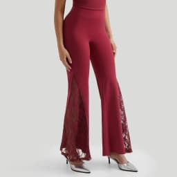 Women Punk Sexy See Through Lace Patchwork Flare Pants Streetwear High Waist Wid Leg Vintage Trousers Y2k Pants Female