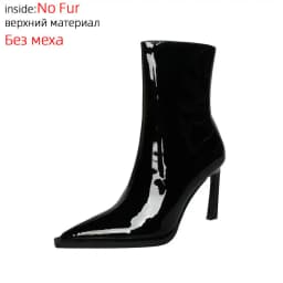 QUTAA 2027 Thin High Heels Women Ankle Boots Autumn Winter Genuine Leather Pointed Toe Shoes Woman Zipper Office Lady Size 34-39