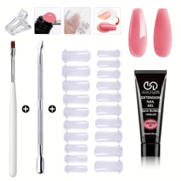 Salon & Home Nail Art Kit - 0.51oz Odorless Quick Build Gel Extension Set with 20 Nail Forms & Tools | Professional UV Sculpting