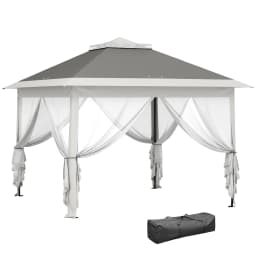 Outsunny 3.3 x 3.3m Pop Up Gazebo, Double Roof Foldable Canopy Tent with Zipped Mesh Sidewalls, Height and Carrying Bag, Beige