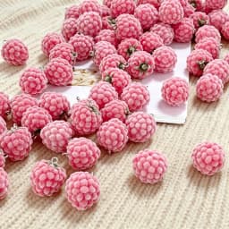 6/12/30/50pcs 3D Flocked Pink Raspberry Charms Fluffy Cute Fruit Resin Pendant for Earring Bracelet Keychain DIY Jewelry Making