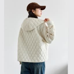 VIMLY Women's Beige Quilted Puffer Jackets Casual Long Sleeve Short Hooded Parkas Loose Pocket Coats 2026 Winter Clothes M9530