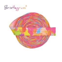 BRISTLEGRASS 2 5 10 Yard 5/8" 15mm Rainbow Rose Flower Floral Print Fold Over Elastic FOE Spandex Band Tape Hair Tie Sewing Trim