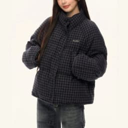 Korean-style Plaid Short Cotton Jacket Thickened Warm Stand Collar Loose Plus-size Winter Jacket Casual Long-sleeve Outerwear