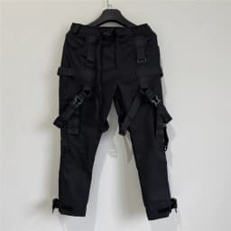 Hip Hop Punk Cargo Pants Man Multi Ribbons Decorative Techwear Pants High Street Tactical Casual Trousers