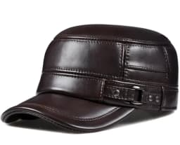Winter Genuine Leather Cap Men's Flat Caps Military Hat Elegant Man Baseball Cap British Vintage Cowhide Ear Warm Hat