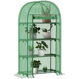 80 X 49 X 160cm Portable Mini Greenhouse with Zippered Door Storage Shelf Green