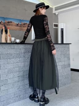 [EAM] High Elastic Waist Army Green Mesh Spliced Wide Leg Pants New Trousers Women Fashion Tide Spring Autumn 2026 1DJ3276