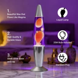 16 Inch Lava Lamp with 25W Bulb, Silver BaseLiquid Motion Lamp, Orange Wax Purple Liquid Magma Lamp, Standard Plug Vintage Decorative Night Light for Bedroom Office Gift