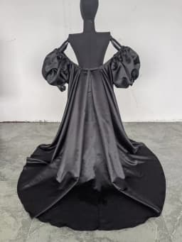 Black Satin Detachable Train With Puff Sleeves Morden Wedding Removable Skirt Prom Cape Formal Evening Overskirt Customized 2025