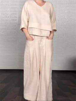 Lady Fashion Casual Loose Solid Suit Cotton Linen Set Three Quarter Sleeve Tops Wide Leg Pants Women Irregular 2 Piece Sets 2025