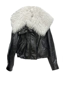 [EAM] Black Big Size PU Leather Jacket New Removable Fur Collar Long Sleeve Women Coat Fashion Tide Spring Autumn 2026 1DH2121