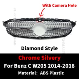 GT Diamond Front Bumper Grille For Mercedes W205 Grill C205 S205 Benz C 2014-2021 C200 C260 C180 C250 C300 Coupe AMG Tuning