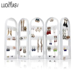 60 to 360 holes Plastic Earrings Studs Display Rack Folding Screen Earring Jewelry Display Stand Holder Storage For Stud