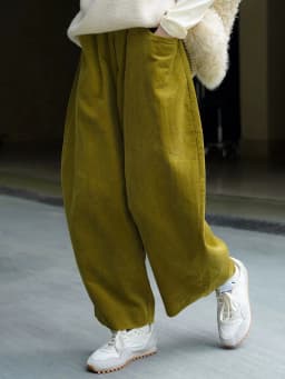 [EAM] High Elastic Waist Green Corduroy Wide Leg Pants New Loose Fit Trousers Women Fashion Tide Spring Autumn 2026 1DF21930