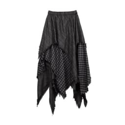 ReddaChic Alt Goth Contrast Plaid Skirt Grunge Retro Elastic Waist Raw Edge Irregular Ruffle Long Skirt Plus Size Women Clothes
