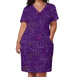 Math Lessons Print Dress V Neck Geometry Kawaii Dresses Woman Street Wear Print Casual Dress With Pockets Plus Size