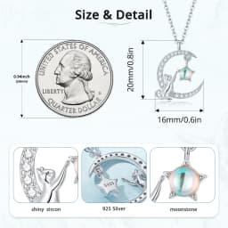 WOSTU 925 Sterling Silver Cute Cat Moon Pendant Necklace For Women, reamy Moonstone Zircon Charm Necklaces Special Gift For Her
