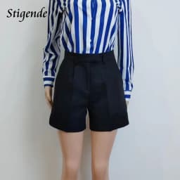 Stigende Women Summer Wide Leg Shorts Solid Color Loose Fit Pocket Shorts