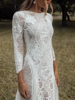 Customized Romantic Boho Long Sleeve Bride Dress Backless Beach Wedding Dress For Women Illusion Scoop Neckline Bridal Gown