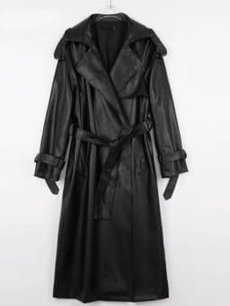 Mauroicardi Spring Autumn Black Long Soft Pu Leather Trench Coat for Women Sashes Loose Casual White Waterproof Overcoat 2025