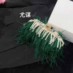 Luxury Real Ostrich Feathers Handbag Pearl Tassel Evening Bags Women's Pouch Purse Pink Green Diamond Clutch Party Messenger Bag