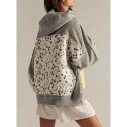 Combhasaki Women Oversized Trend Y2k Hooded Pullover Long Sleeve Floral Print Quilted Patchwork Sweatshirts Streetwear Loose Top