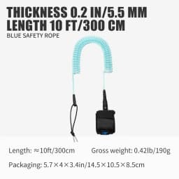 KOETSU SUP Paddle Board Leash 10FT 5.5 mm/0.22 in TPU Material Strong Cord with Ankle MAGIC TAPE Comfortable Secure Fit