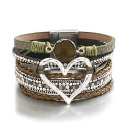 Amorcome Fashion Braided Leather Wrap Bracelets Bangles Multilayer Resin Stone Hollow Heart Charm Bracelets Women Gift Pulseira
