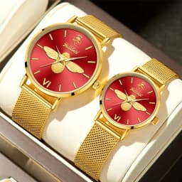 YaLaLuSi Minimalist Quartz Couple’s Watches with 3D Bee Relief Design for Men and Women Relojes De Mujeres