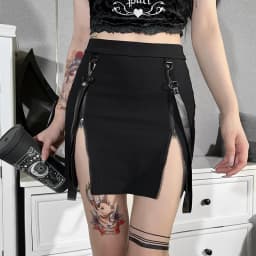 Goth Dark Gothic Split A-Line Skirts Double-Sided Zipper Slits 90s Streetwear Women Mall Gothic Dropped Mini Skirt Zip Edgy