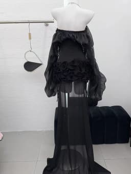 TWOTWINSTYLE Solid Spliced Appliques Slimming Dresses For Women Strapless Sleeveless High Waist Temperament Dress Female Fashion
