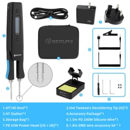 Sequre Ht140 Desoldering Tweezers Portable 2 In 1 Soldering Iron With 1.8m Gnd Wire Accessory Kit