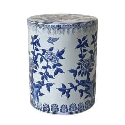 White Porcelain and Drawn Blue Shoe Hand Changing Stool Ceramic Drum Bathroom Neoclassical Imitation Sitting Stool Low Round