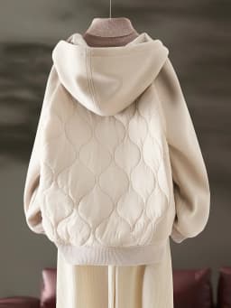 Korean Style Women's Fleece Lined Hooded Jacket Patchwork Cotton Insert Warmth Anti Aging Top for Autumn Winter Commute