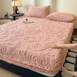 European Style Jacquard Plush Fitted Sheet Winter Thick Warm Fleece King Mattress Cover with Deep Pocket Single Double Bed Sheet