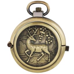 Bronze Elk Mechanical Pocket Watch Roman Numerals Skeleton Dial Pendant Clock  Casual Fashion Gifts for Women Men