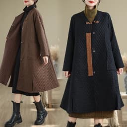 Retro Cotton Jacket Women's Loose Warm Long Coat with Button Embroidery Linen Cotton Diamond Stitching Winter Artistic Style