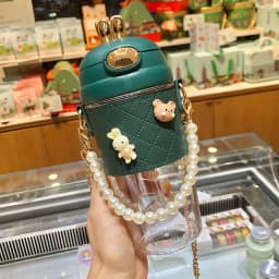 Cute Rabbit Ear Plastic Water Bottles With Straw For Girls Kids Portable Strap Student Bottle With Cup Cover Anti-drop BPA Free
