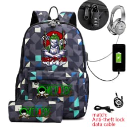 One Piece Zoro Print School Backpack Anti Theft Kids Teen Bookbag with Pencil Case