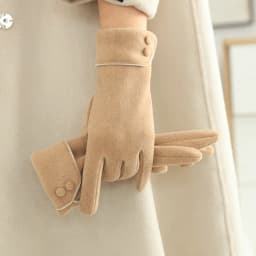 Winter Fleece Lined Thickened Windproof Warm Driving Cycling WomenTouchscreen Gloves Retro Elegant Button Wrist Soft Luxury