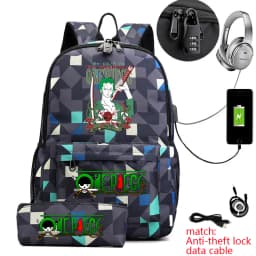 One Piece Zoro Print School Backpack Anti Theft Kids Teen Bookbag with Pencil Case